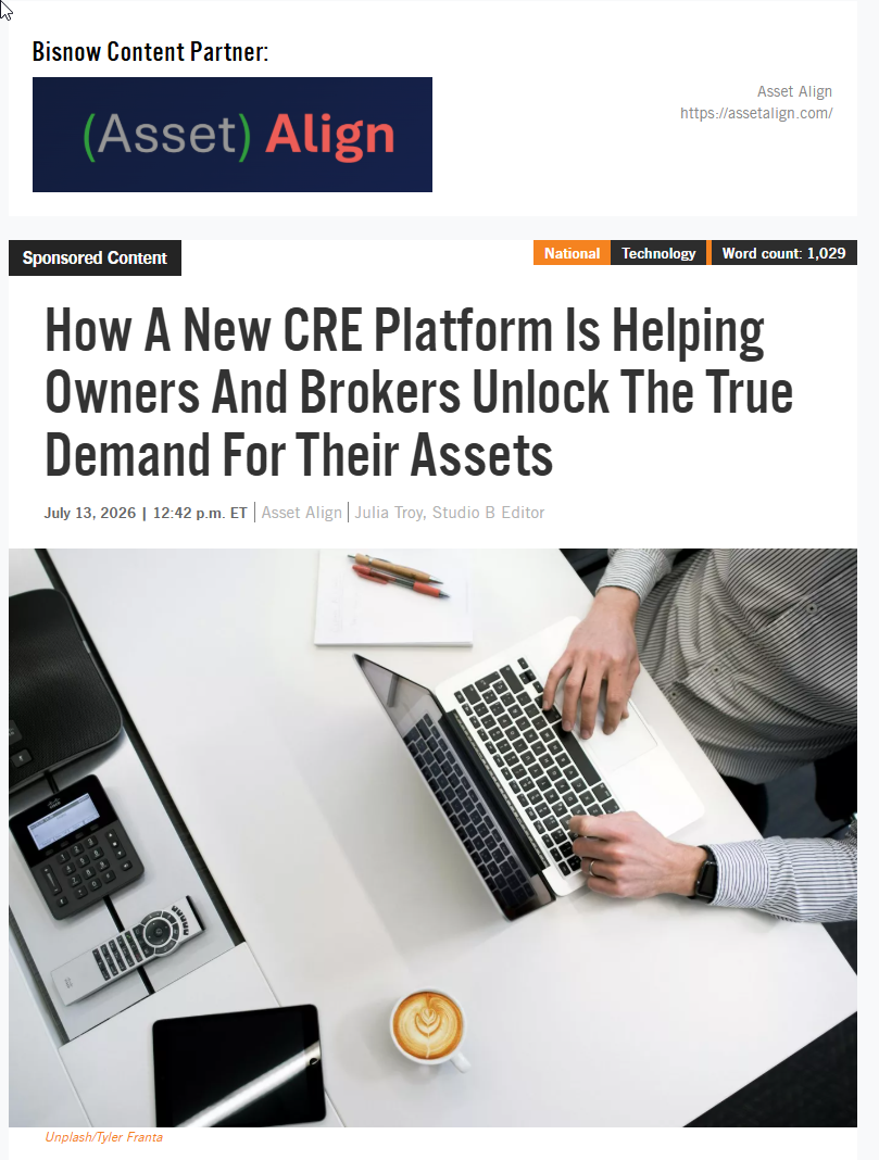 Bisnow AssetAlign article headline and feature image