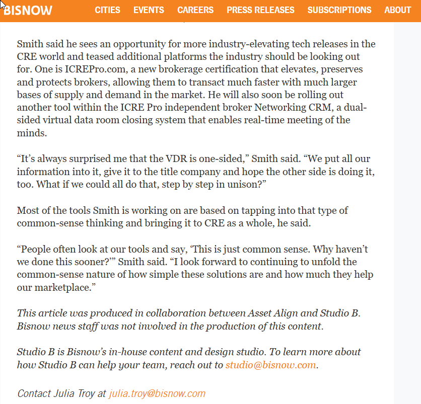 Bisnow AssetAlign article conclusion